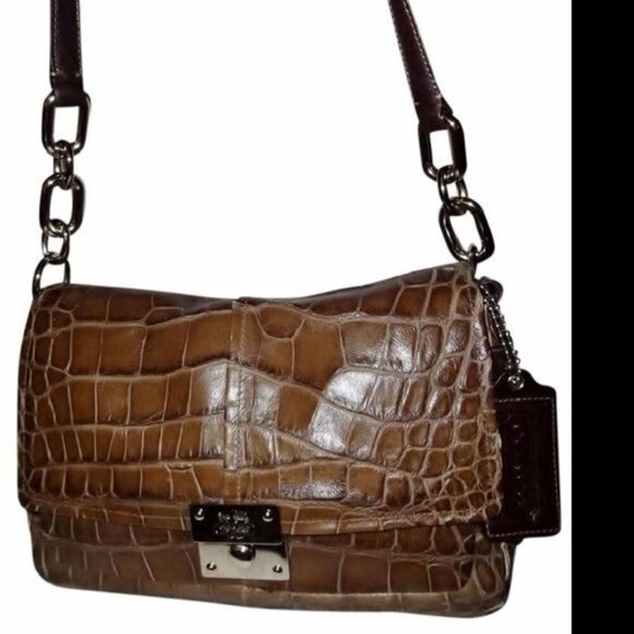 Coach 2011 Chelsea Brown Croc Embossed Leather crossbody satchel large hangtags - Picture 1 of 14